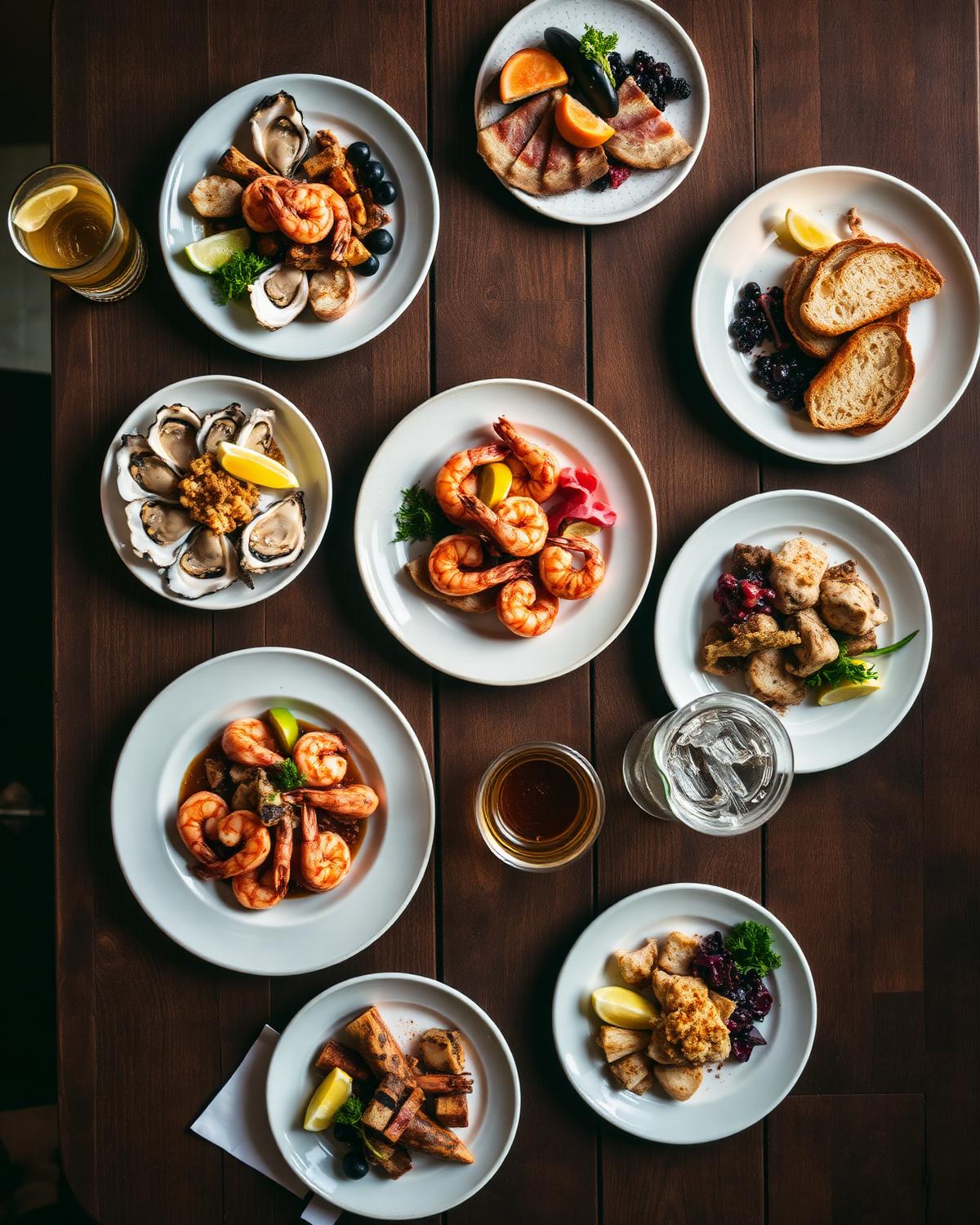Overhead shared plates spread
