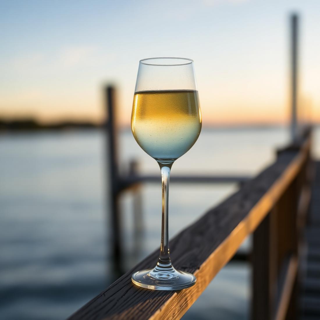 Wine on dock railing
